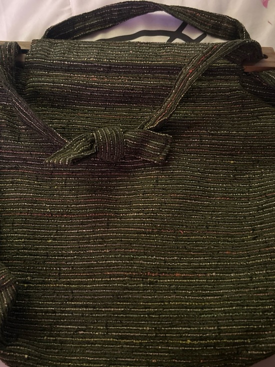 Handbags - Olive Green Knit Tote Bag with Top Knot Strap